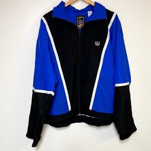 Vintage Olympics Jacket Blue Black Windbreaker Nylon USA Vtg